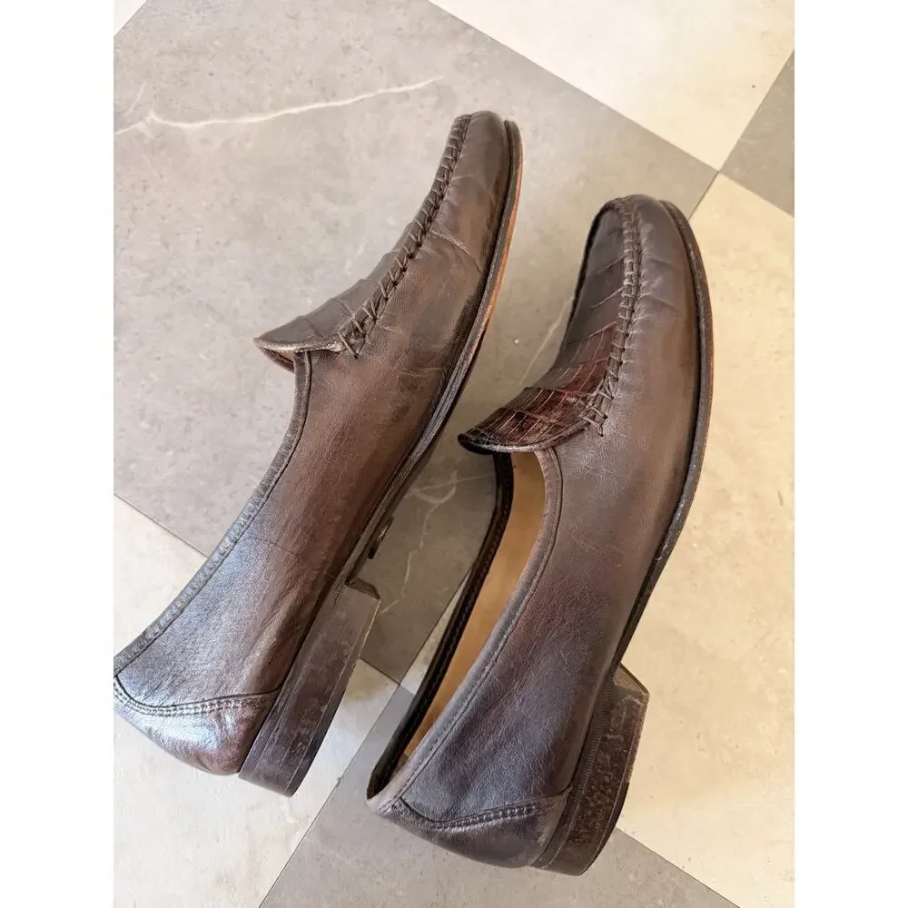 Enzo Angiolini Alligator Leather Loafers Brown Made in Italy Women’s Size 9
